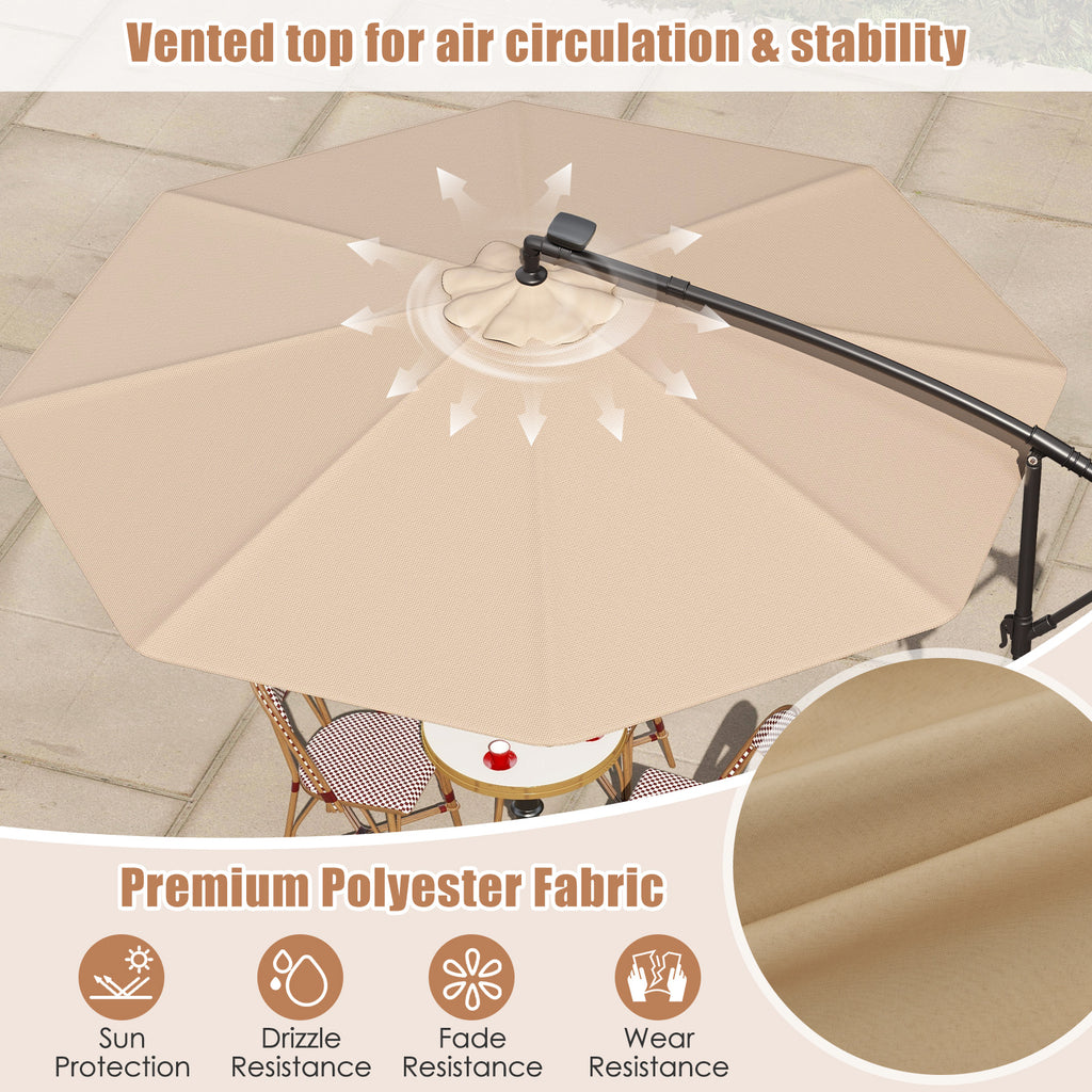 10 Feet Solar Offset Hanging Umbrella with 40 Lamp Beads and Panel