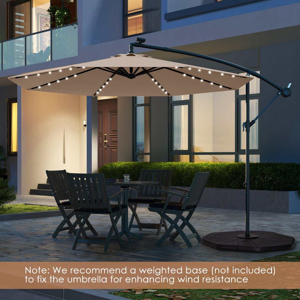 10 Feet Solar Offset Hanging Umbrella with 40 Lamp Beads and Panel