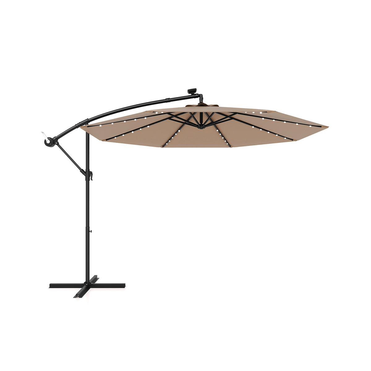 10 Feet Solar Offset Hanging Umbrella with 40 Lamp Beads and Panel