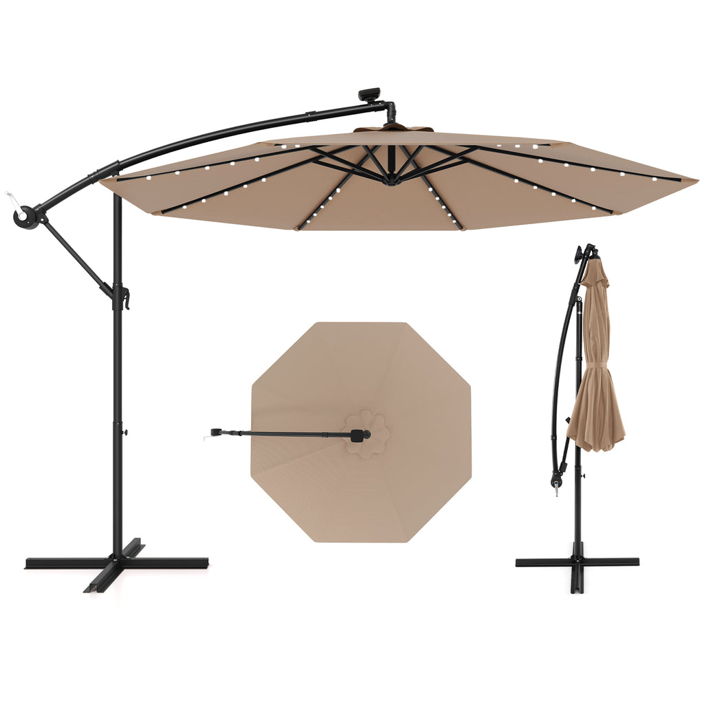10 Feet Solar Offset Hanging Umbrella with 40 Lamp Beads and Panel