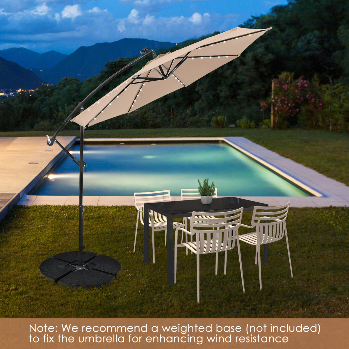 10 Feet Solar Offset Hanging Umbrella with 40 Lamp Beads and Panel