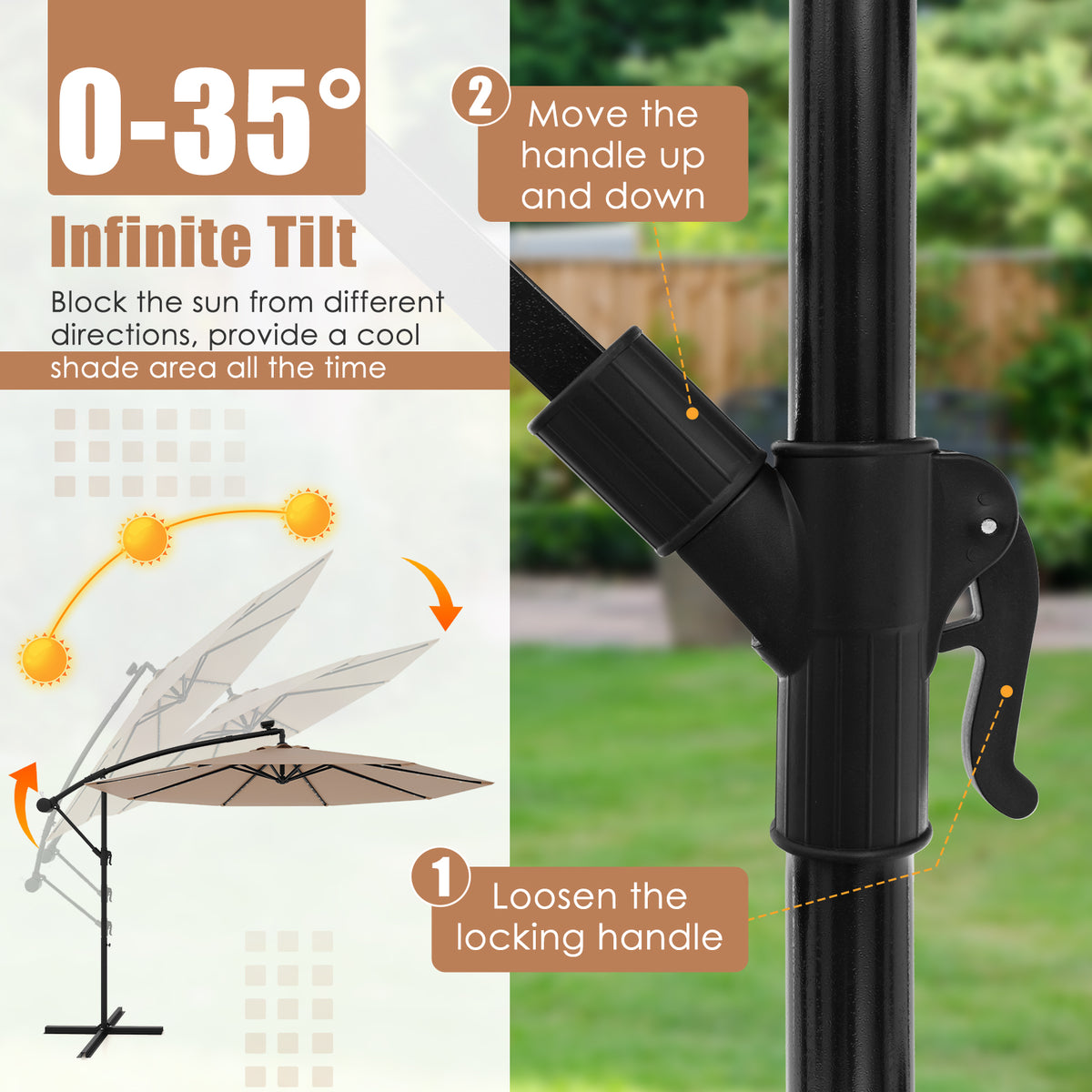 10 Feet Solar Offset Hanging Umbrella with 40 Lamp Beads and Panel
