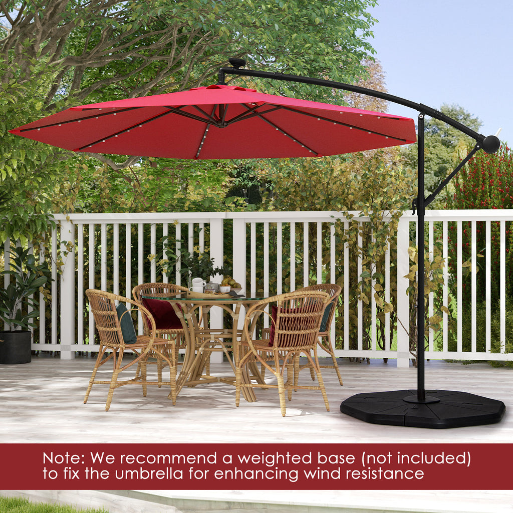 10 Feet Solar Offset Hanging Umbrella with 40 Lamp Beads and Panel