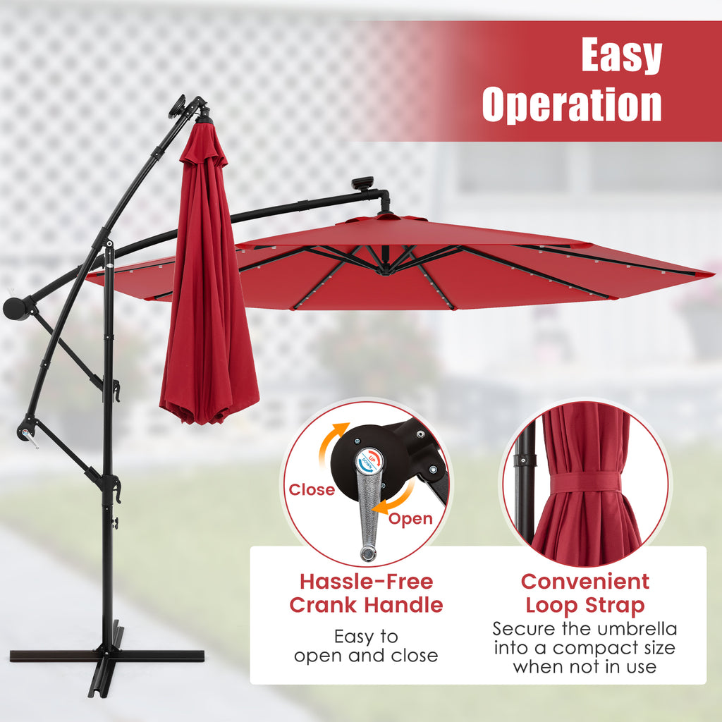 10 Feet Solar Offset Hanging Umbrella with 40 Lamp Beads and Panel