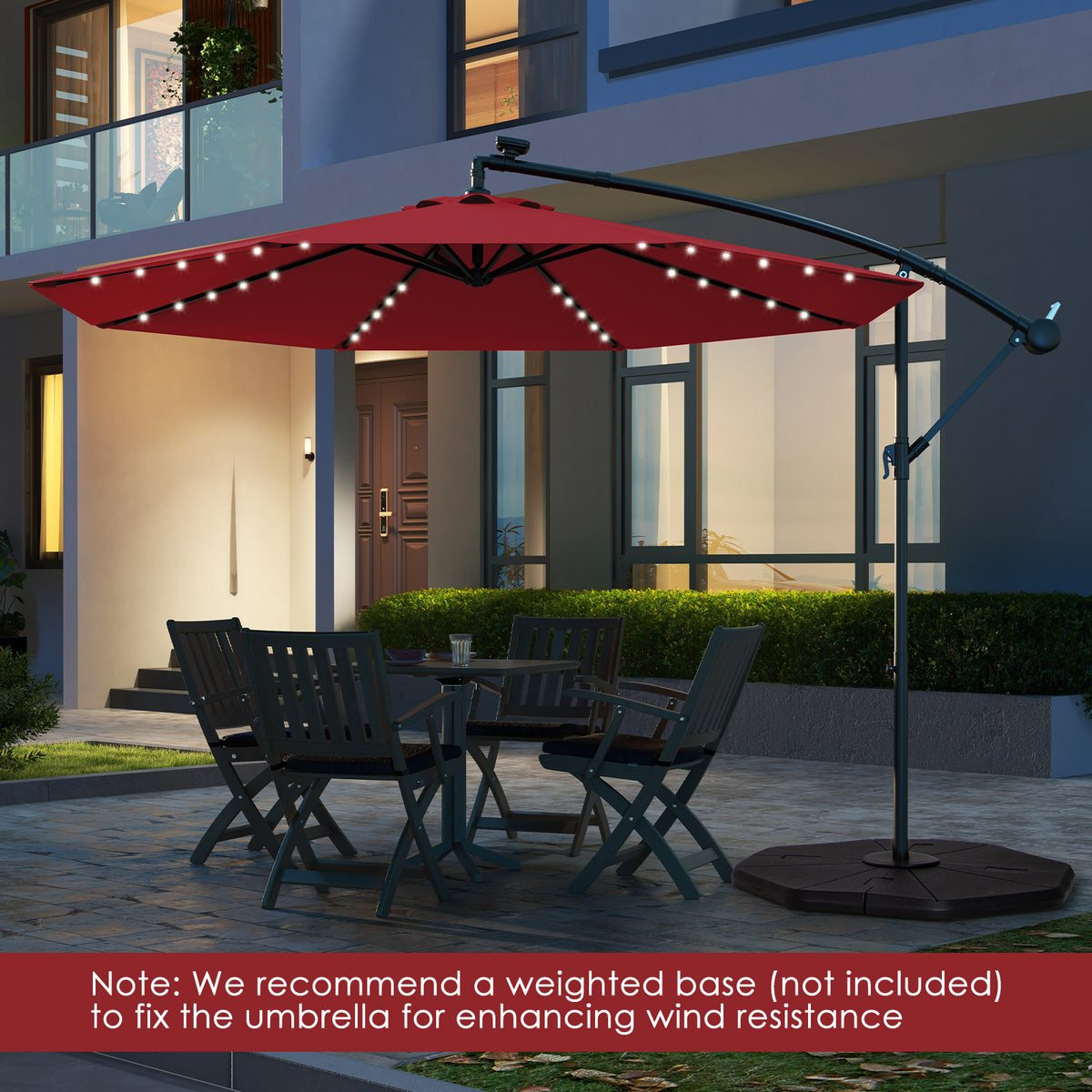 10 Feet Solar Offset Hanging Umbrella with 40 Lamp Beads and Panel