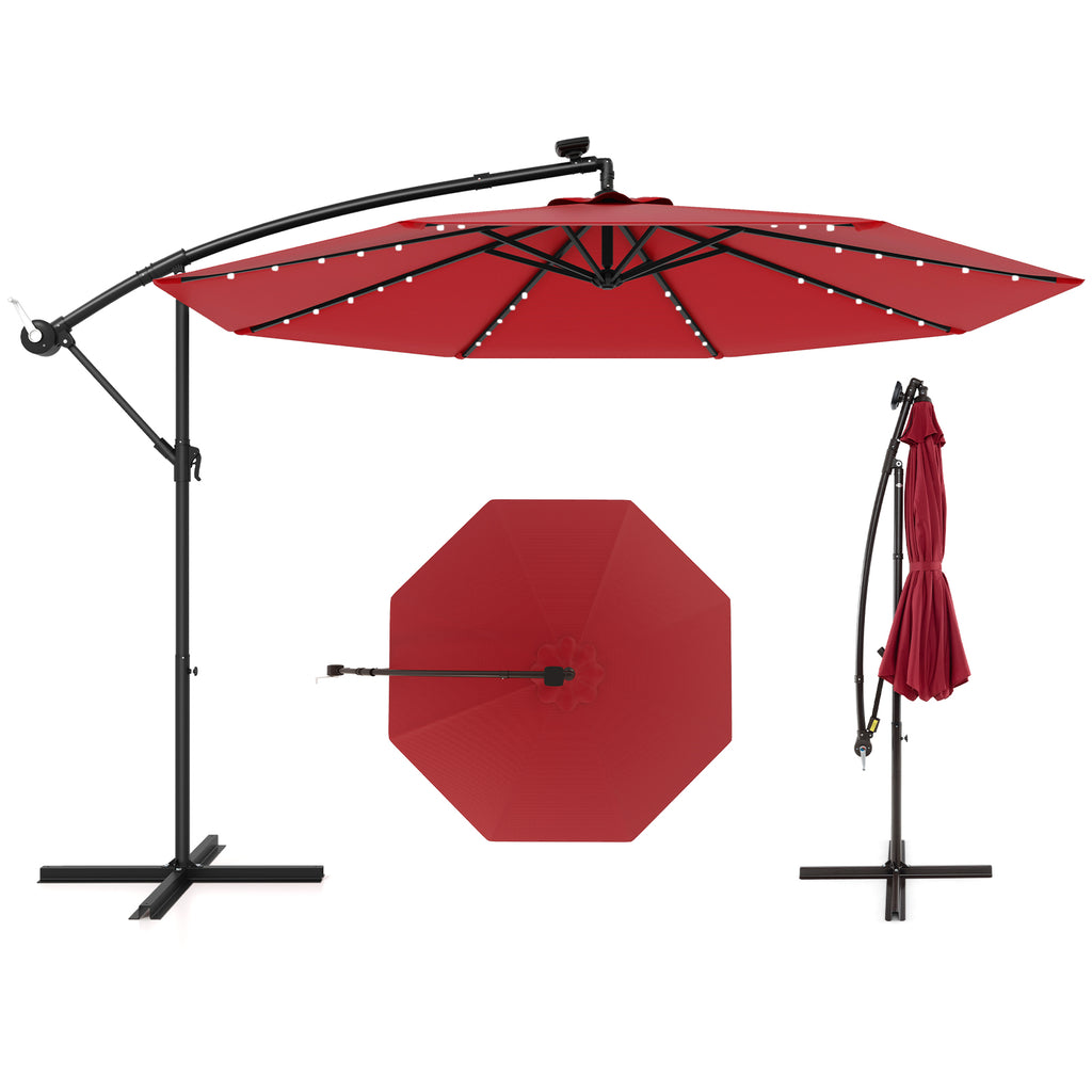 10 Feet Solar Offset Hanging Umbrella with 40 Lamp Beads and Panel