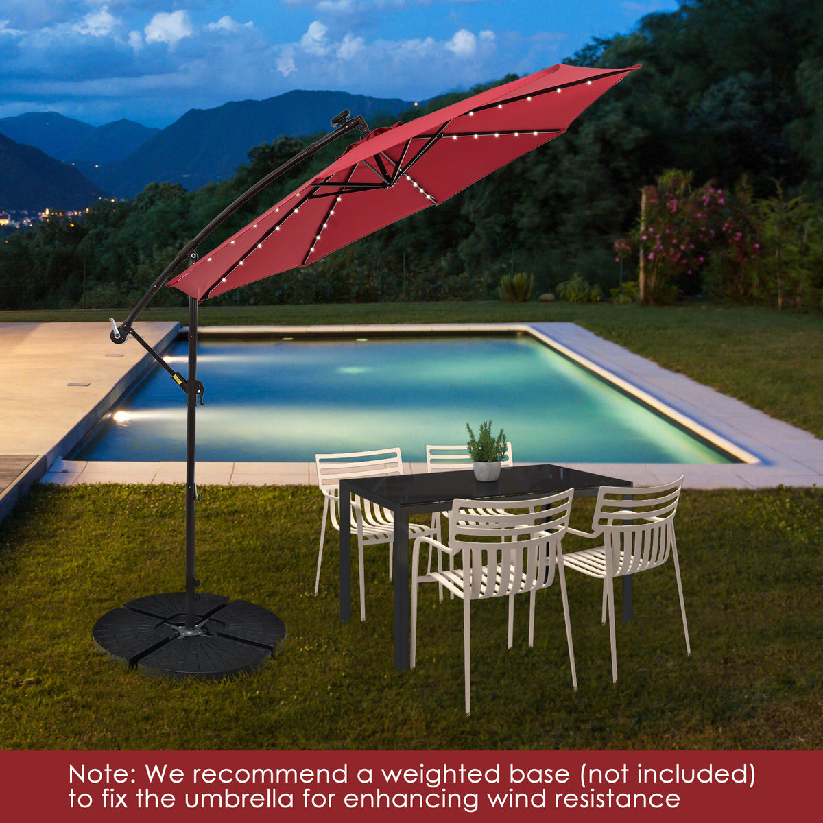 10 Feet Solar Offset Hanging Umbrella with 40 Lamp Beads and Panel