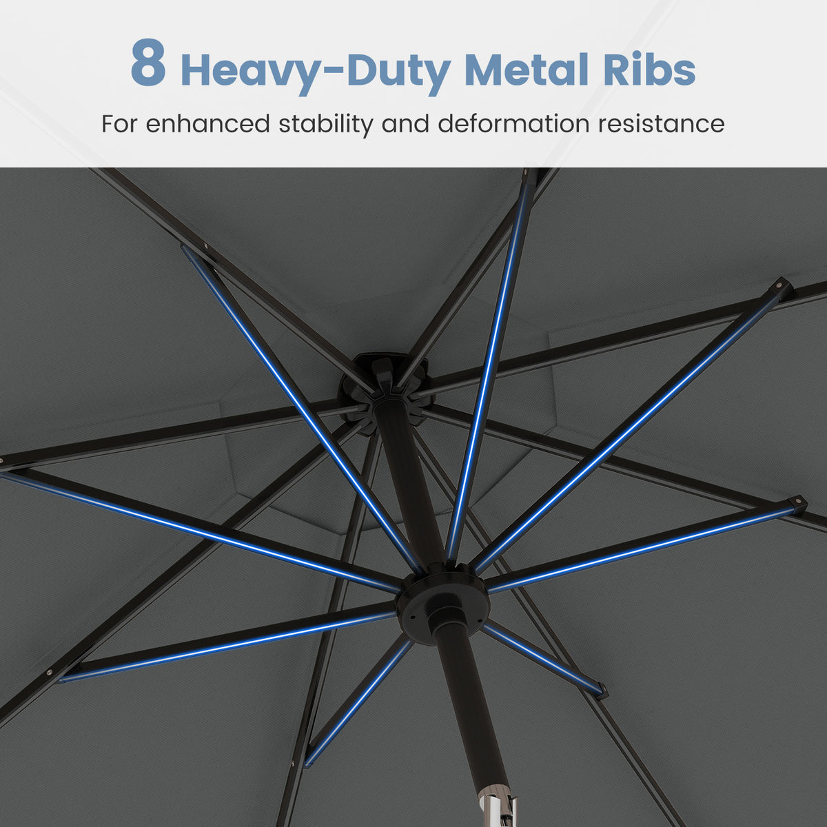 10 Ft Solar Patio Umbrella with 96 LED Lights & Tilt - Gray