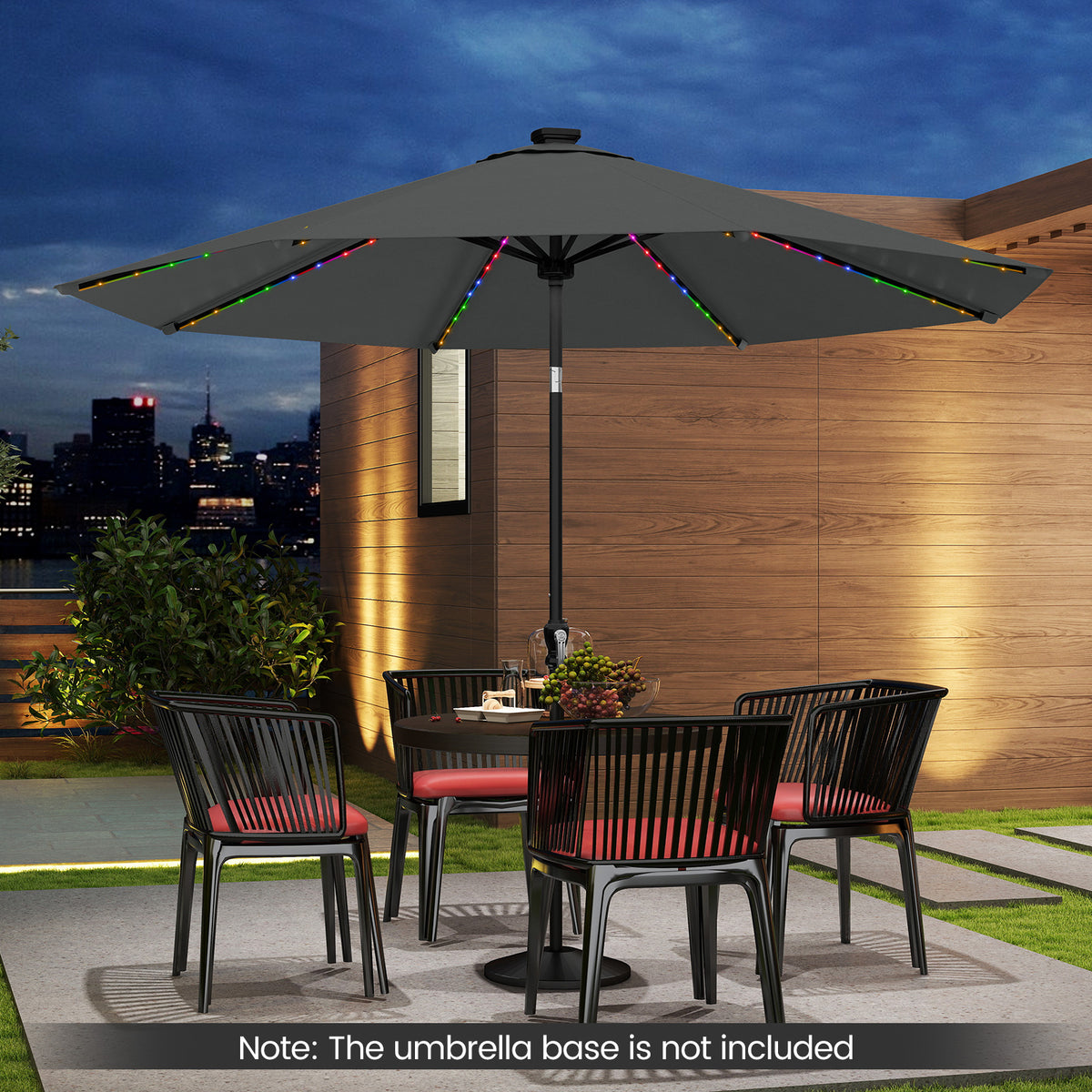 10 Ft Solar Patio Umbrella with 96 LED Lights & Tilt - Gray