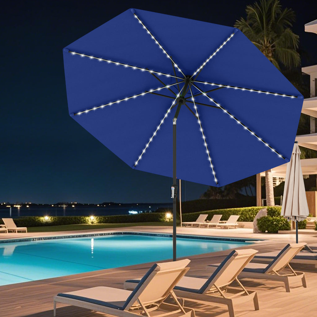 10 Ft Solar Patio Umbrella with 96 LED Lights & Tilt - Gray