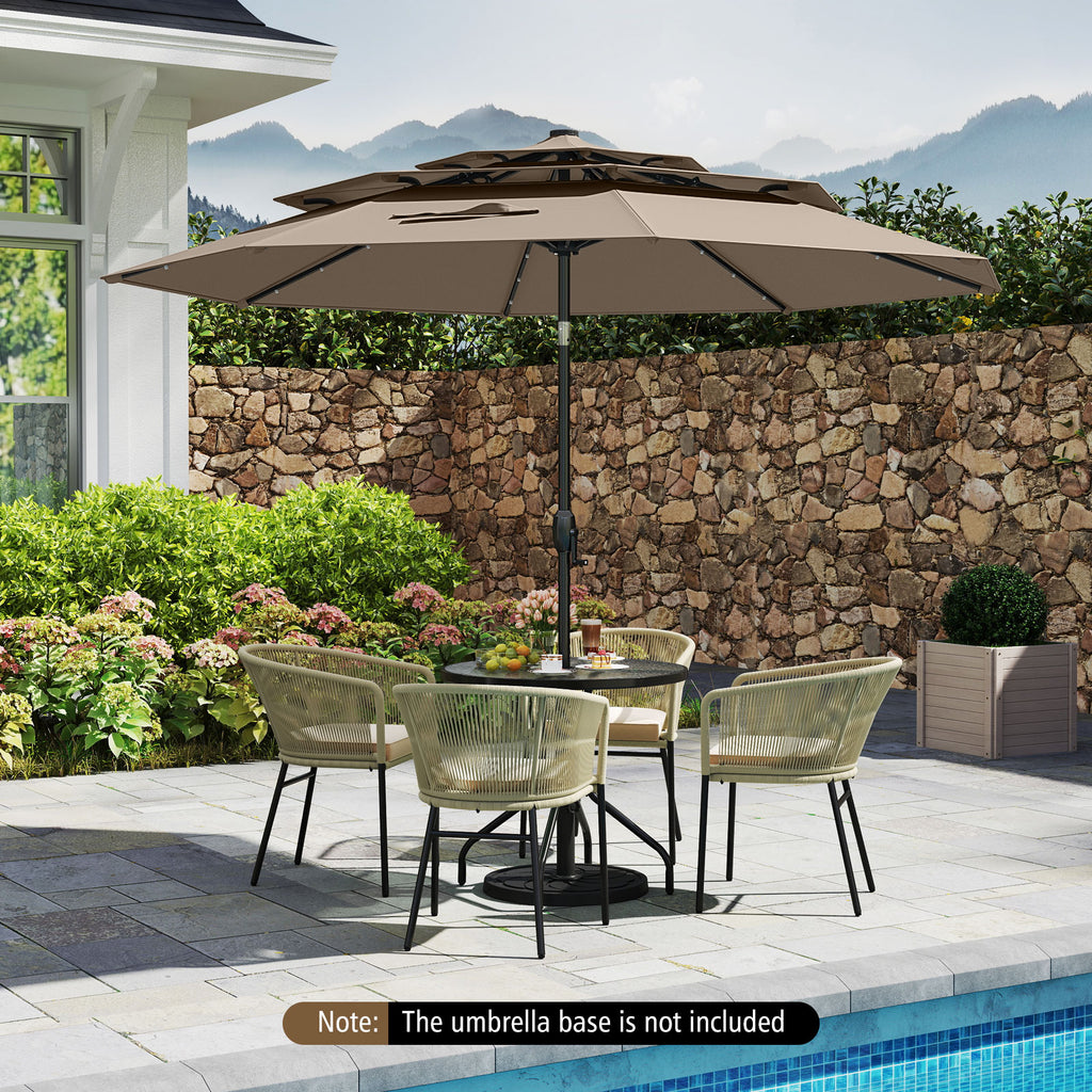 10 FT Solar Patio Umbrella with 32 LED Lights, Taupe