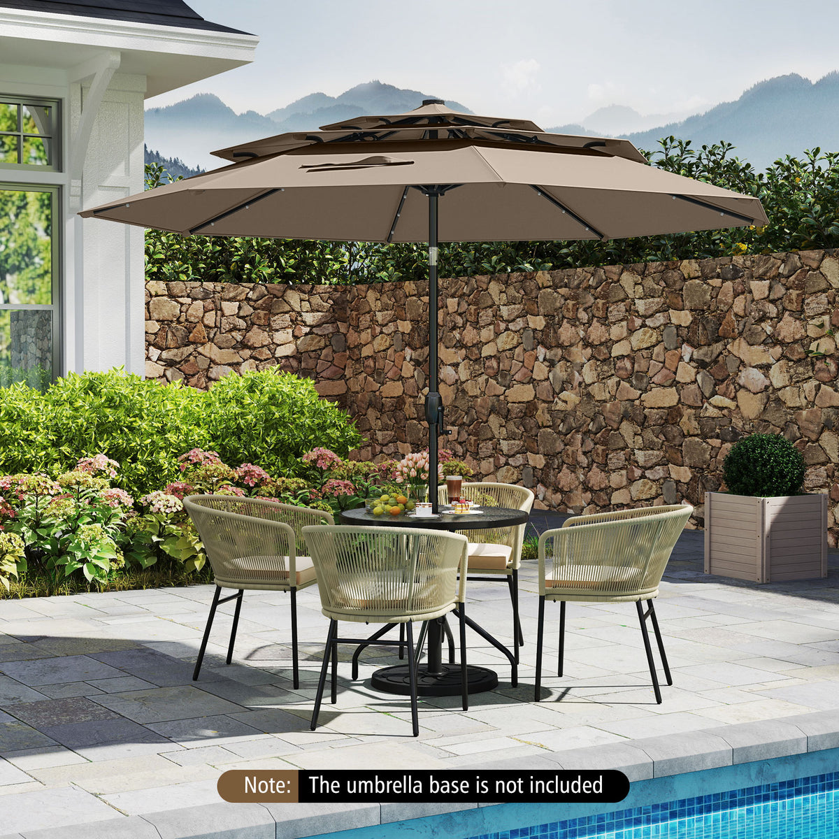 10 FT Solar Patio Umbrella with 32 LED Lights, Taupe