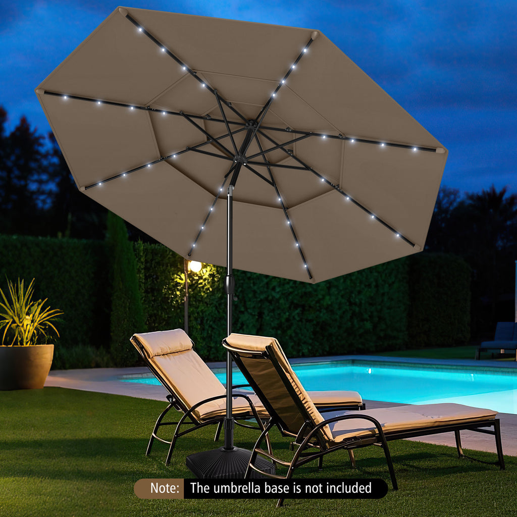 10 FT Solar Patio Umbrella with 32 LED Lights, Taupe