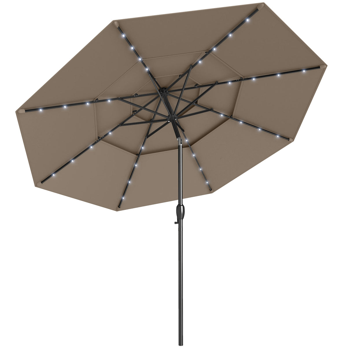 10 FT Solar Patio Umbrella with 32 LED Lights, Taupe