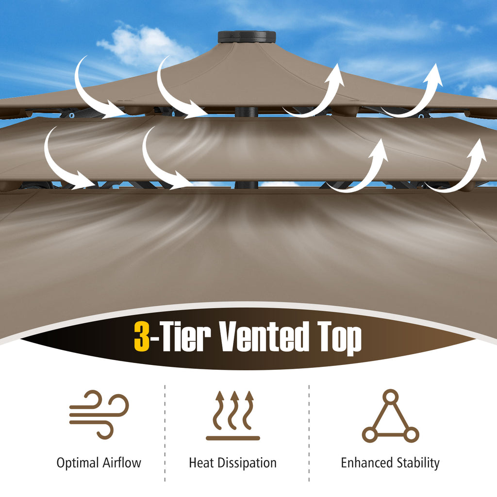 10 FT Solar Patio Umbrella with 32 LED Lights, Taupe