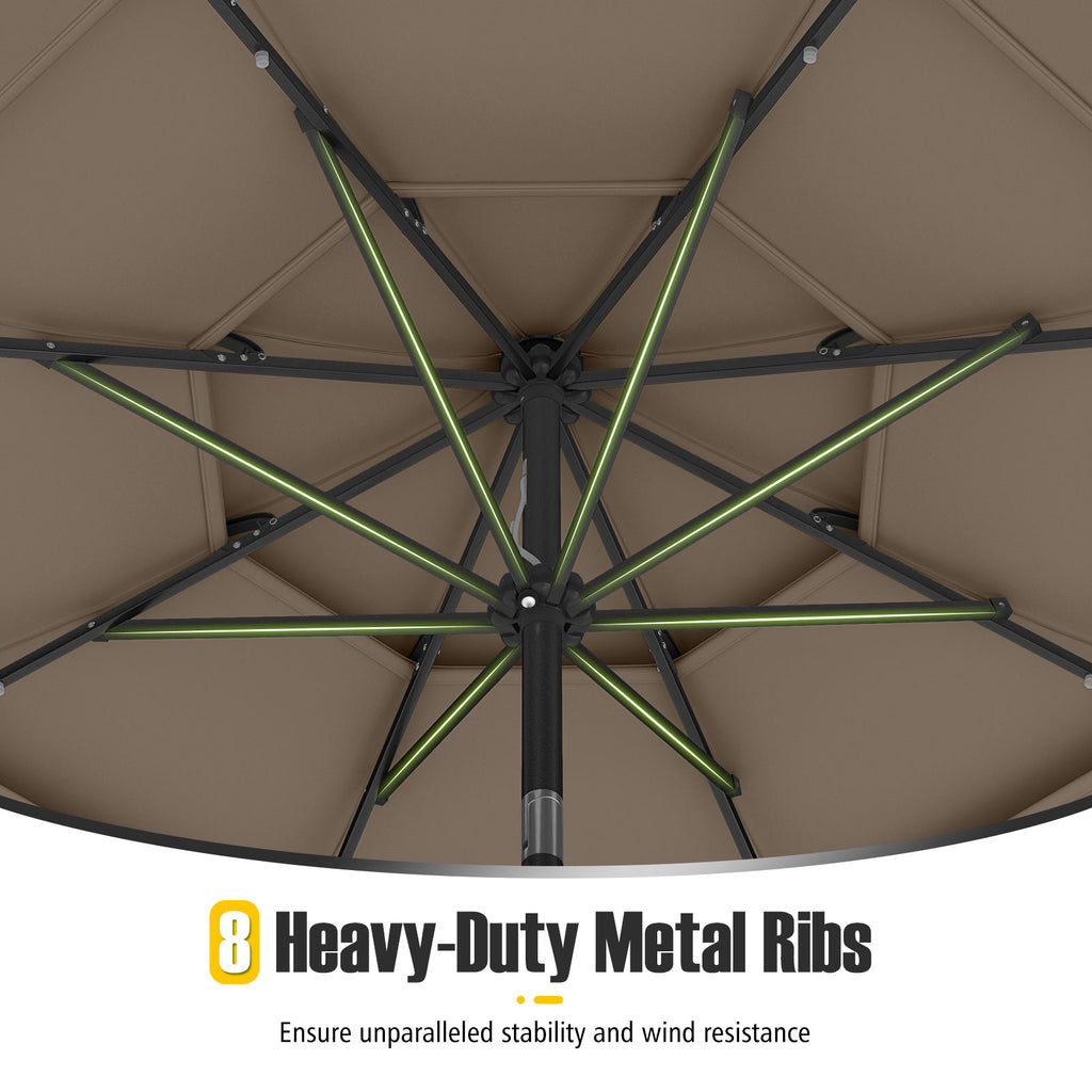 10 FT Solar Patio Umbrella with 32 LED Lights, Taupe