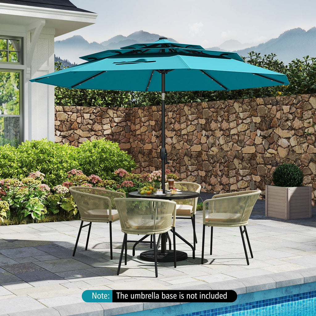 10 Ft Solar Patio Umbrella with 32 LED Lights, Turquoise