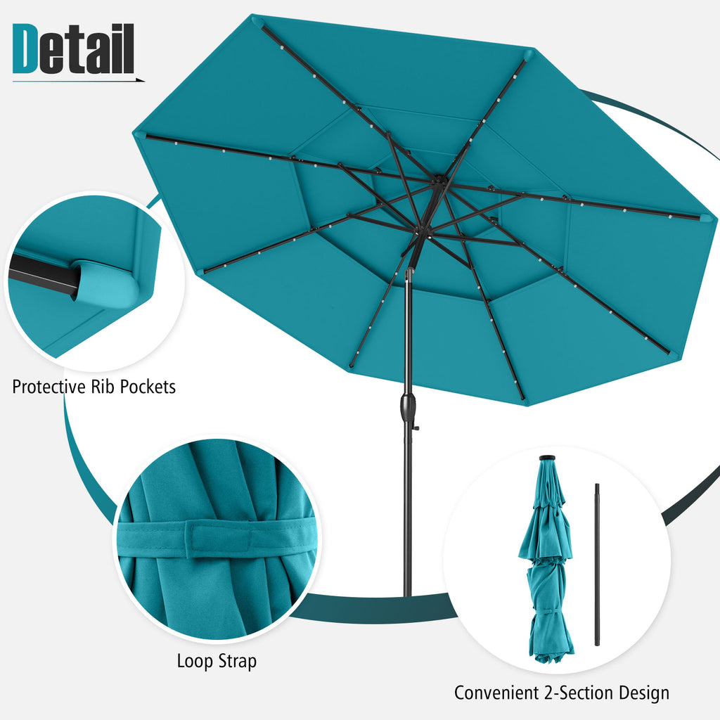 10 Ft Solar Patio Umbrella with 32 LED Lights, Turquoise