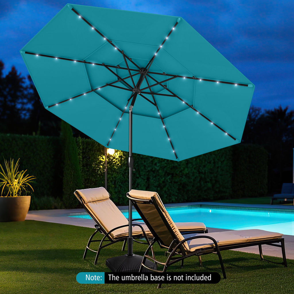 10 Ft Solar Patio Umbrella with 32 LED Lights, Turquoise
