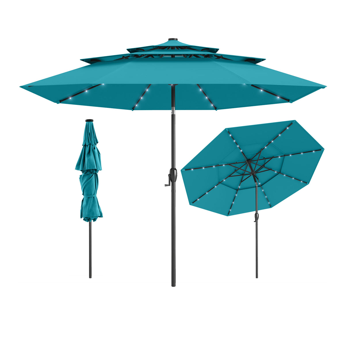 10 Ft Solar Patio Umbrella with 32 LED Lights, Turquoise