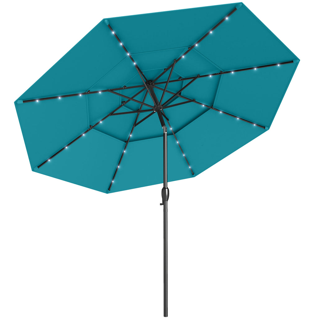 10 Ft Solar Patio Umbrella with 32 LED Lights, Turquoise