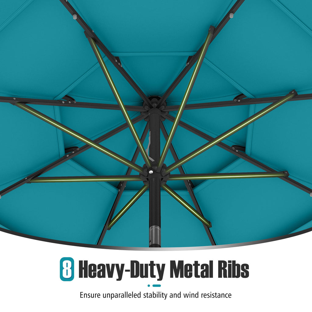 10 Ft Solar Patio Umbrella with 32 LED Lights, Turquoise