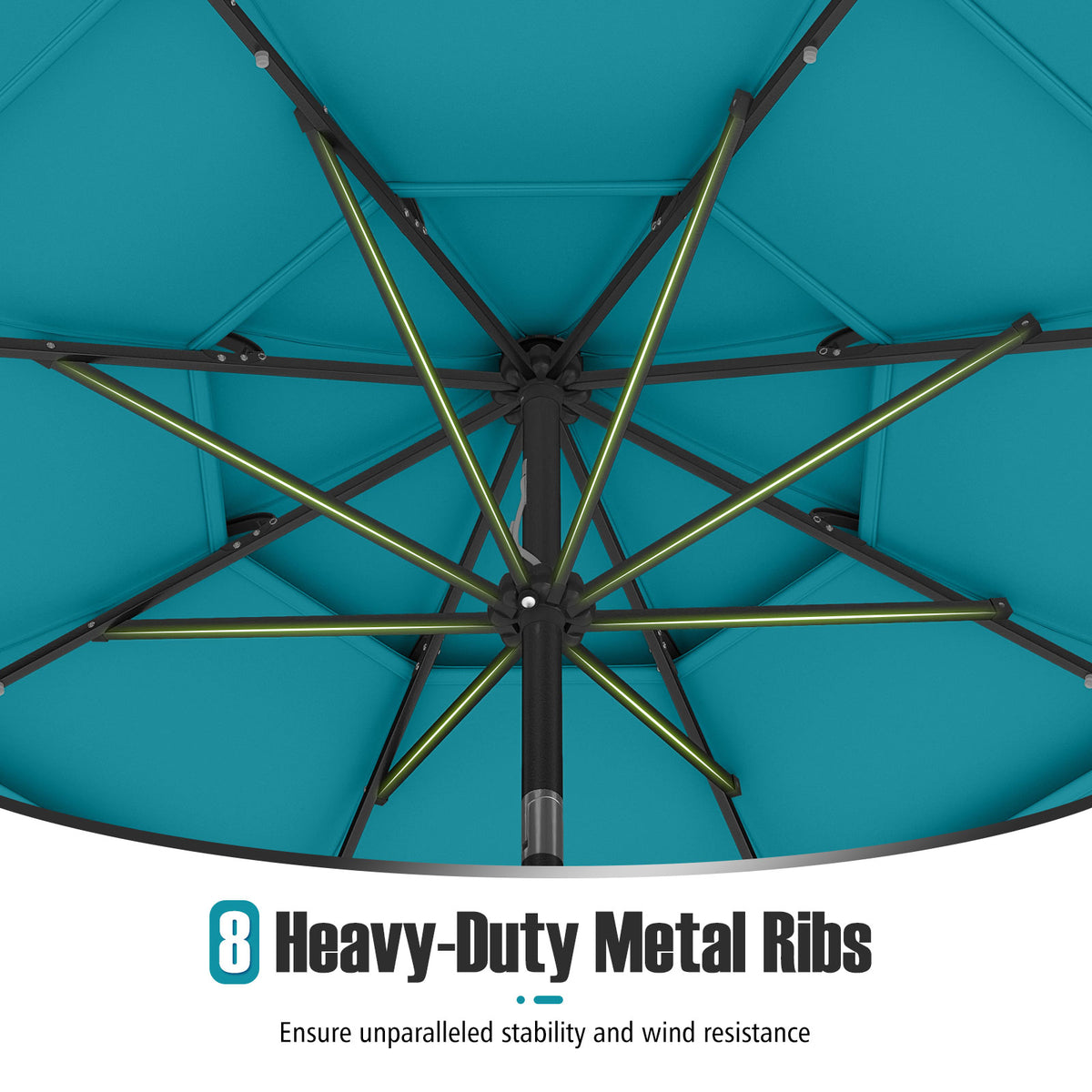 10 Ft Solar Patio Umbrella with 32 LED Lights, Turquoise