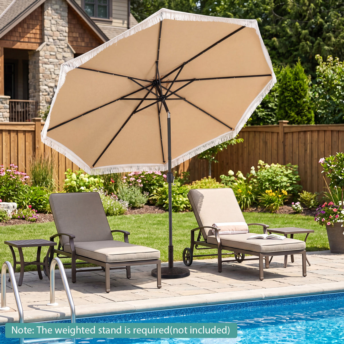 10 Feet Solar Patio Umbrella with 24 LED Lights for Yard