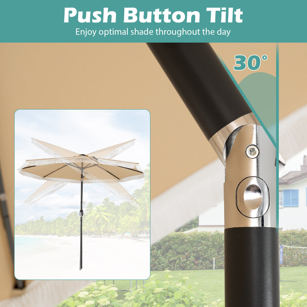 10 Feet Solar Patio Umbrella with 24 LED Lights for Yard