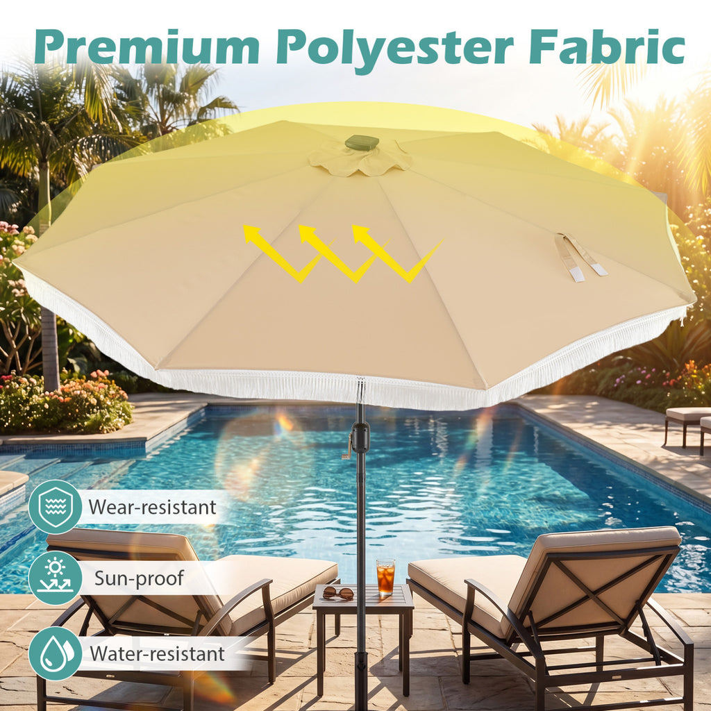10 Feet Solar Patio Umbrella with 24 LED Lights for Yard
