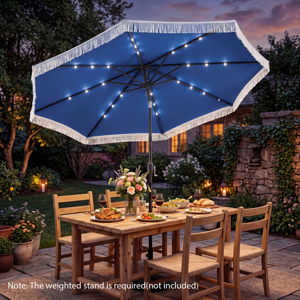 10 Feet Solar Patio Umbrella with 24 LED Lights for Yard
