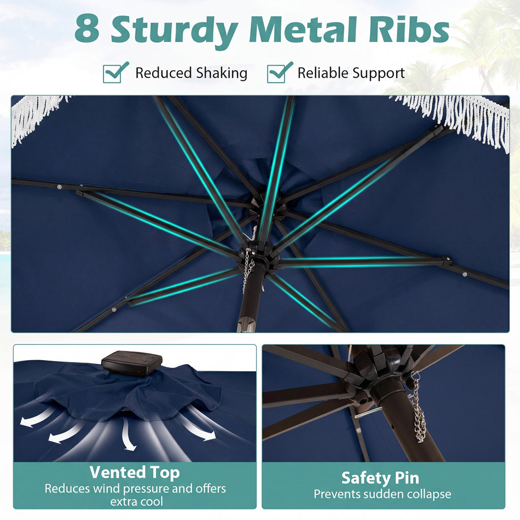 10 Feet Solar Patio Umbrella with 24 LED Lights for Yard