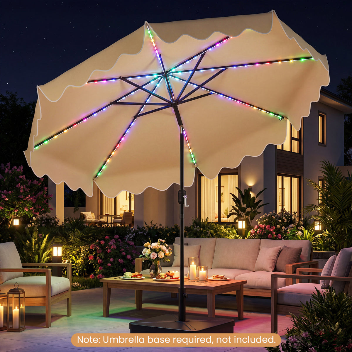 10 Feet Solar Patio Umbrella with Color-Changing LED Lights