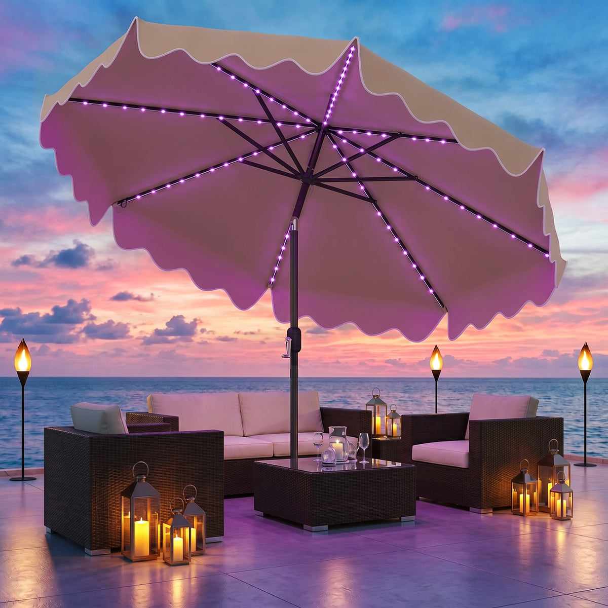 10 Feet Solar Patio Umbrella with Color-Changing LED Lights