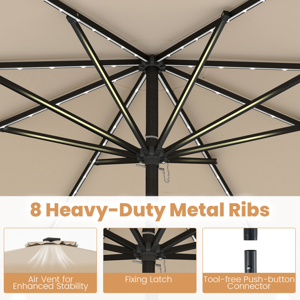 10 Feet Solar Patio Umbrella with Color-Changing LED Lights