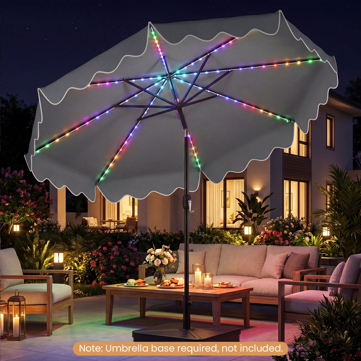 10 Feet Solar Patio Umbrella with Color-Changing LED Lights