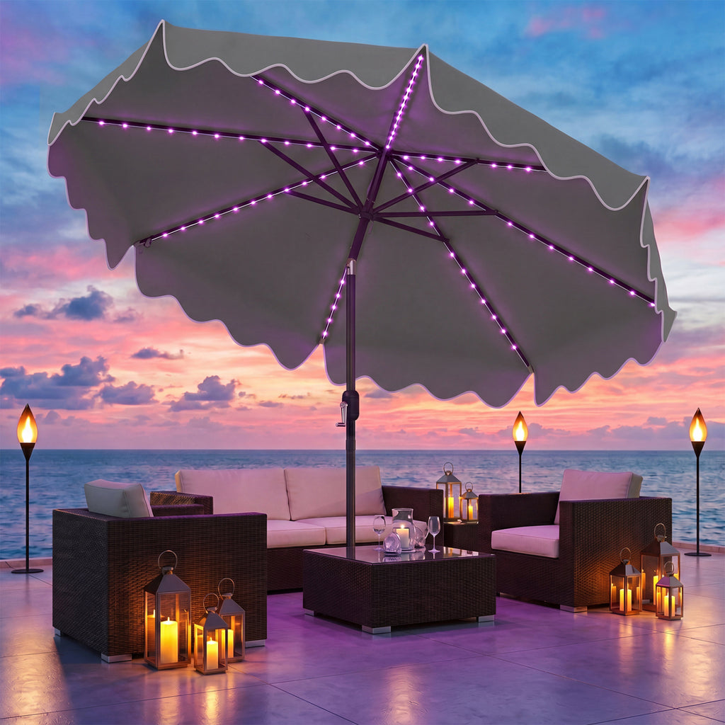 10 Feet Solar Patio Umbrella with Color-Changing LED Lights