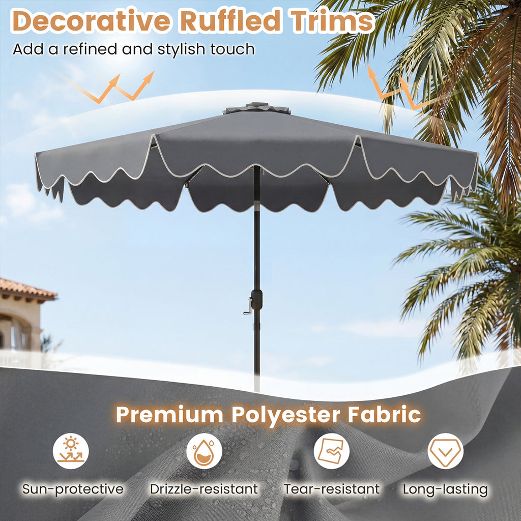 10 Feet Solar Patio Umbrella with Color-Changing LED Lights