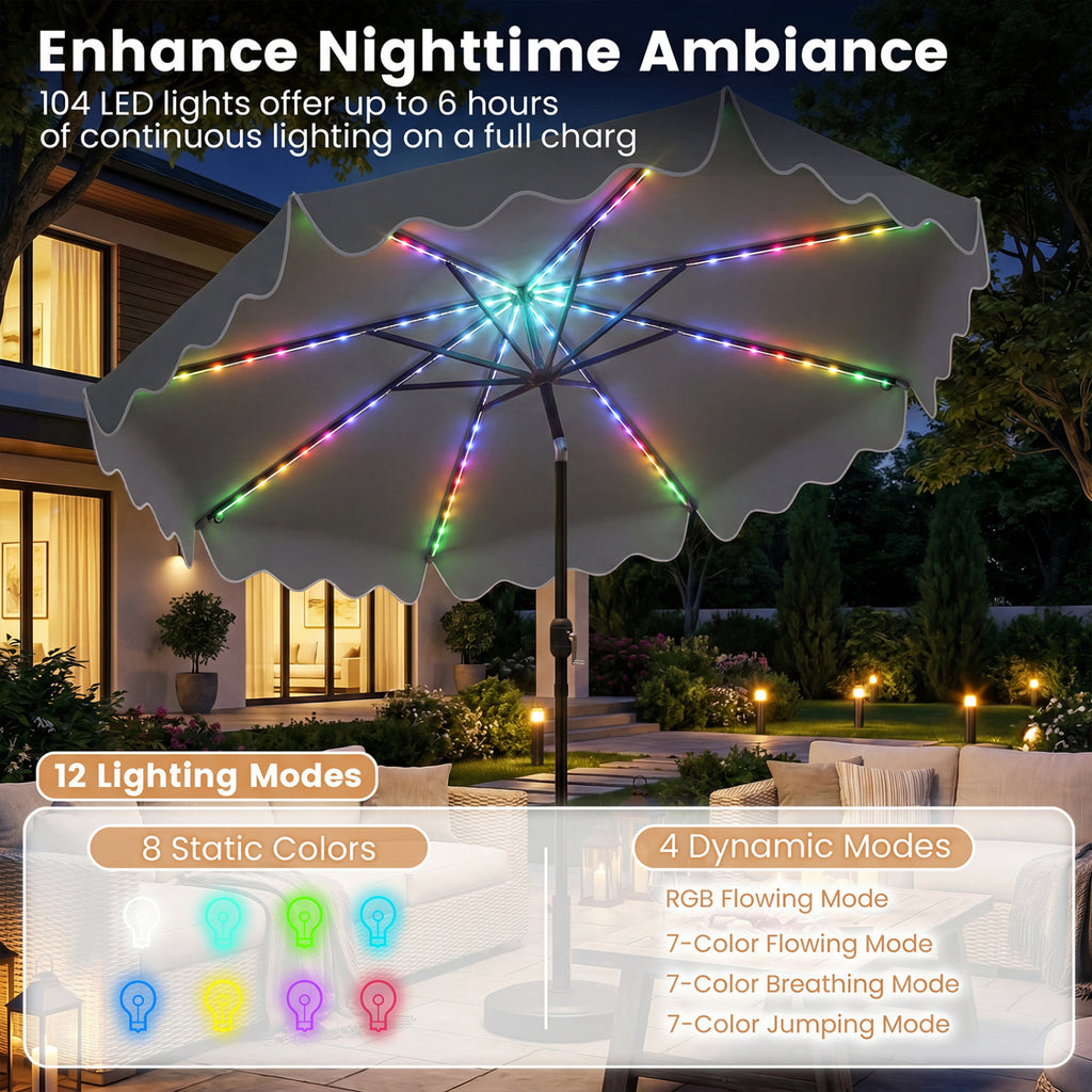10 Feet Solar Patio Umbrella with Color-Changing LED Lights