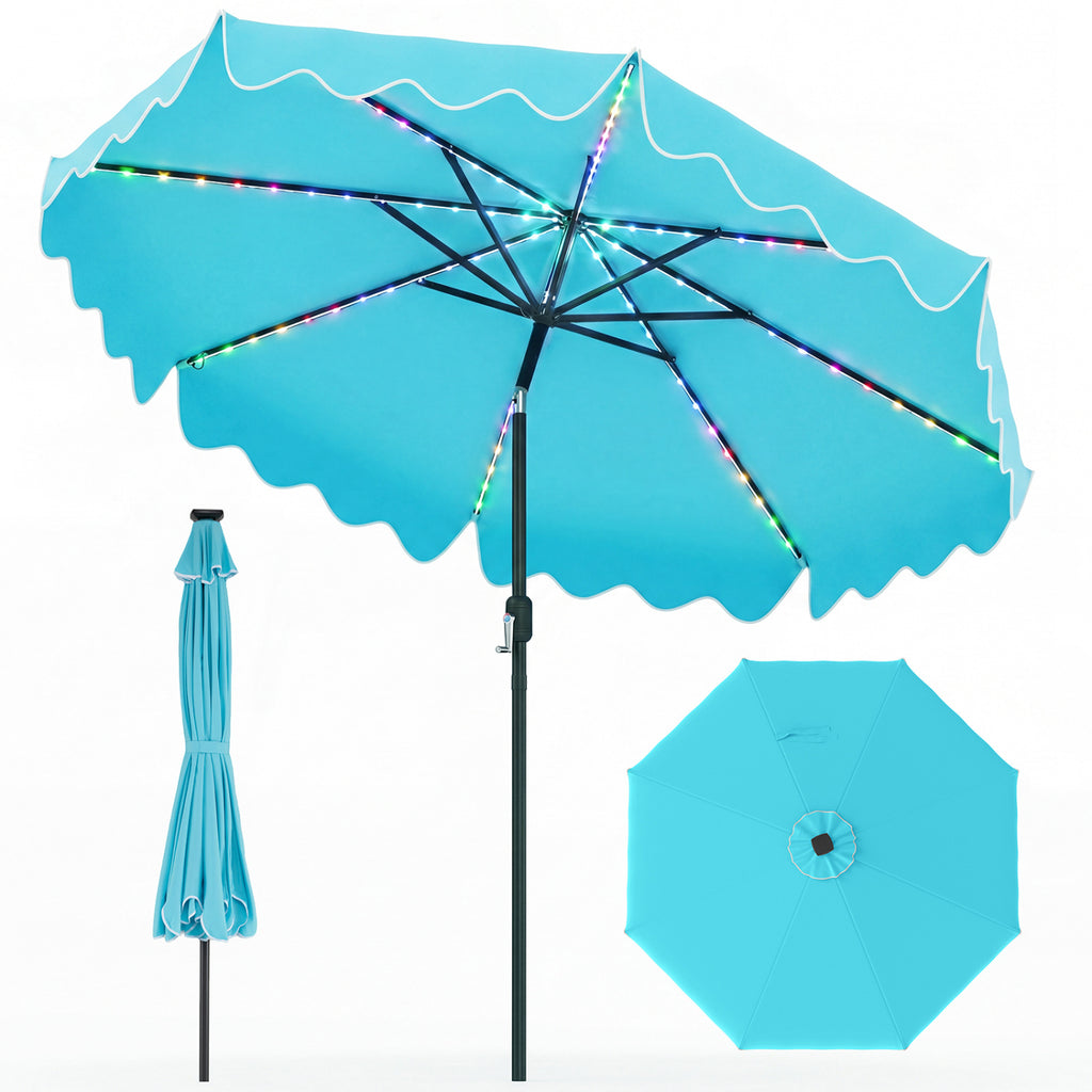 10 Feet Solar Patio Umbrella with Color-Changing LED Lights