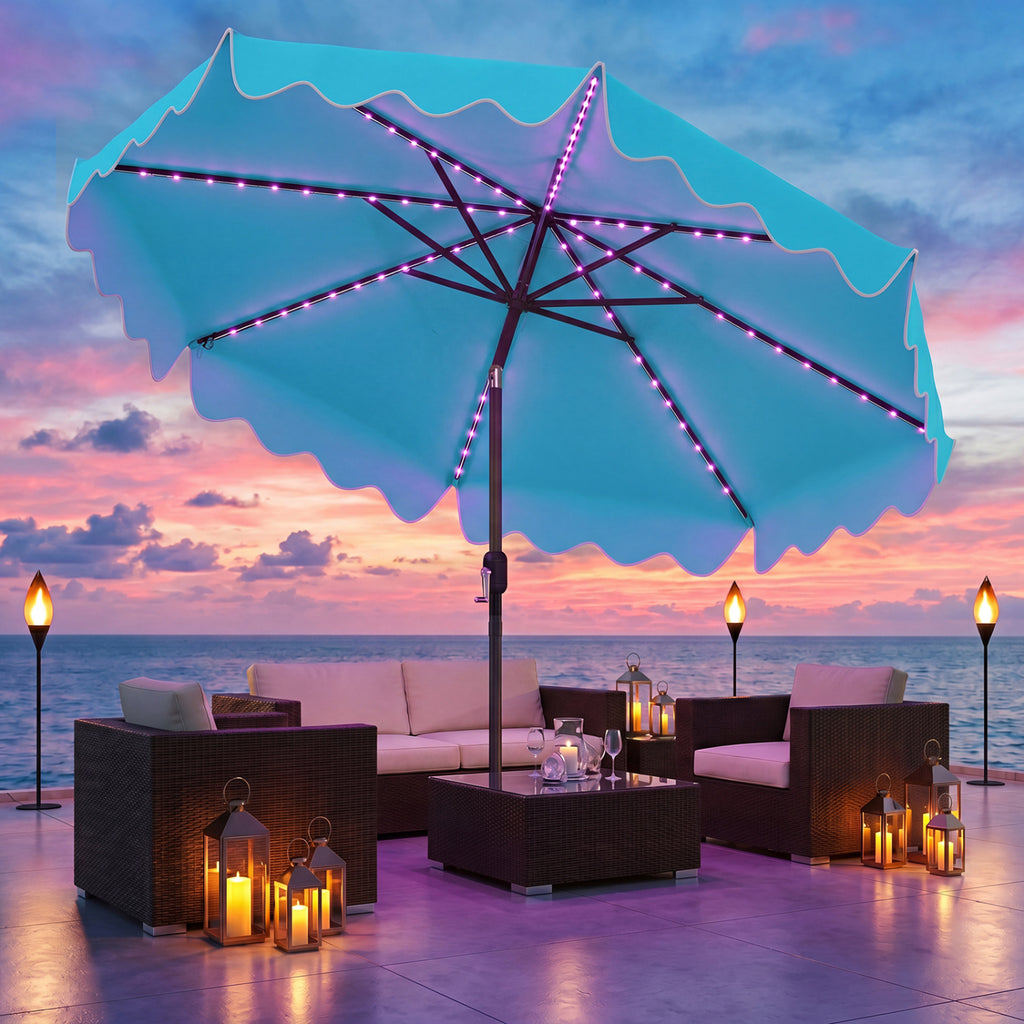 10 Feet Solar Patio Umbrella with Color-Changing LED Lights