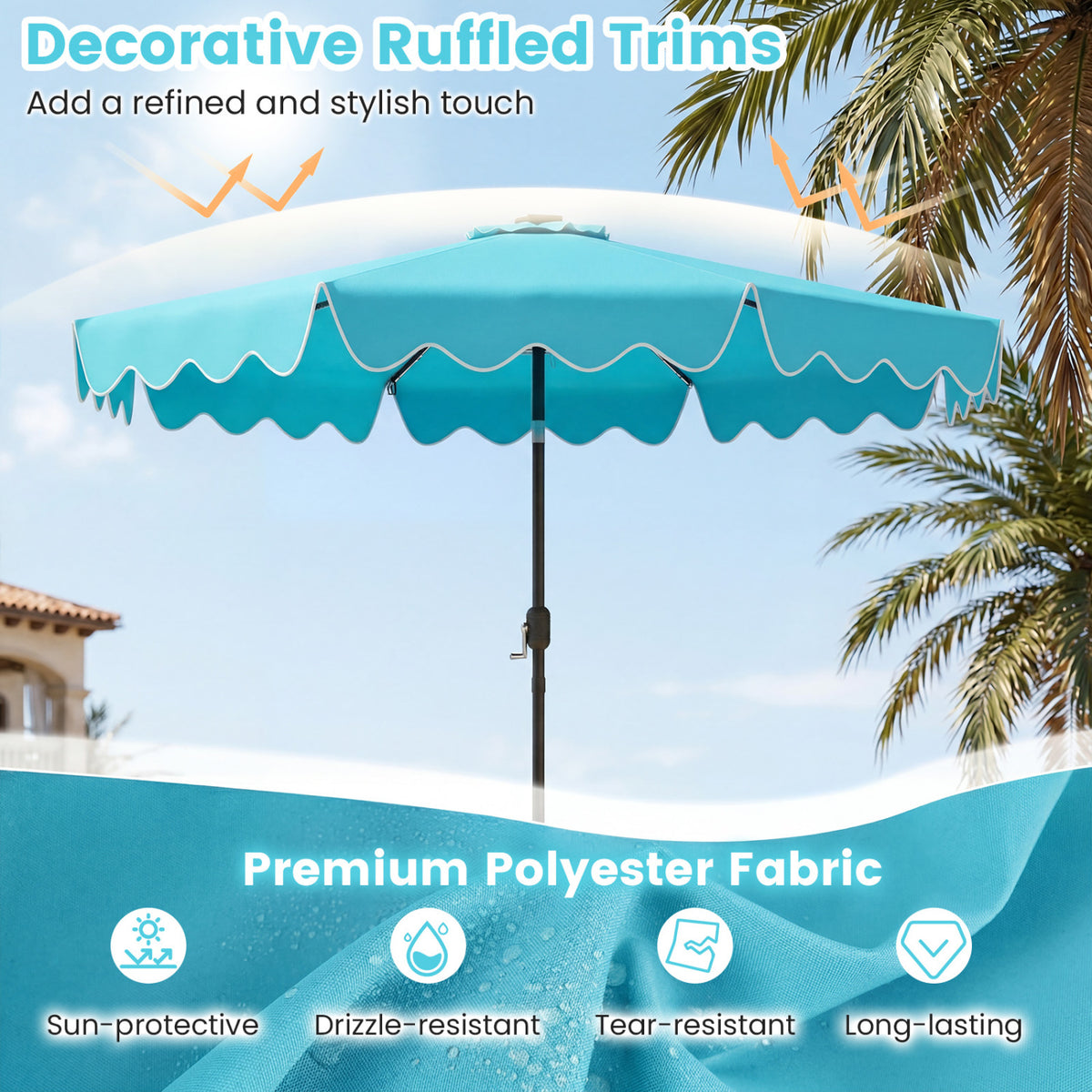 10 Feet Solar Patio Umbrella with Color-Changing LED Lights