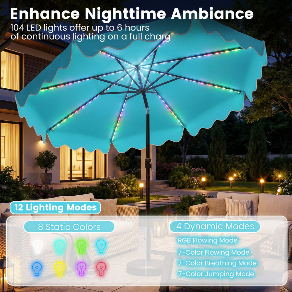 10 Feet Solar Patio Umbrella with Color-Changing LED Lights