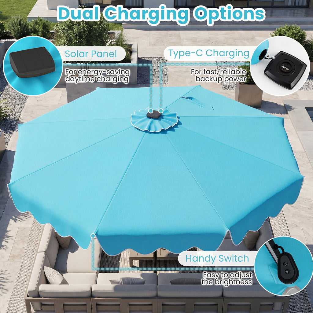 10 Feet Solar Patio Umbrella with Color-Changing LED Lights