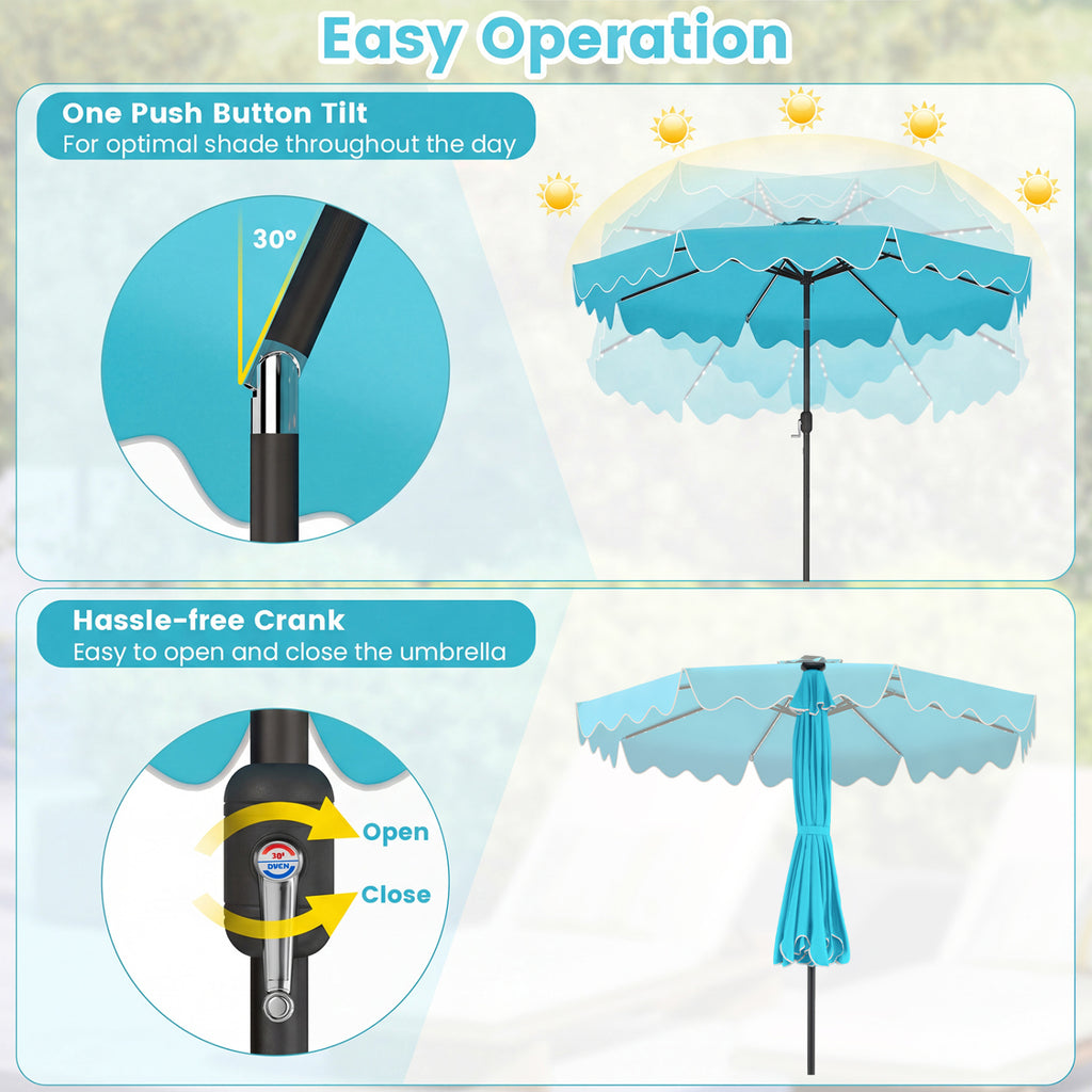 10 Feet Solar Patio Umbrella with Color-Changing LED Lights