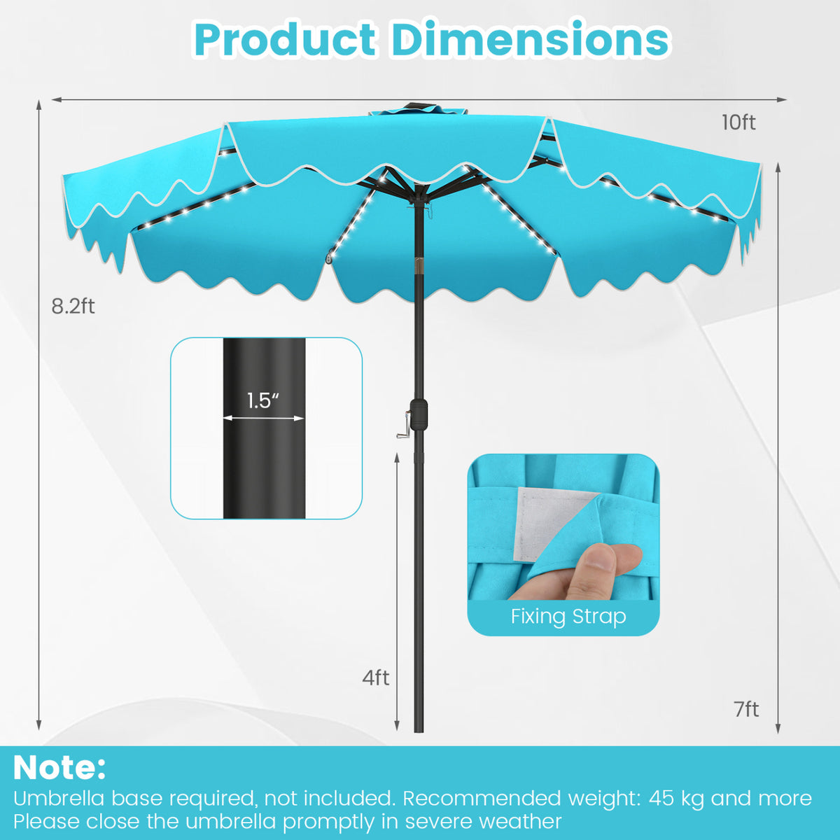 10 Feet Solar Patio Umbrella with Color-Changing LED Lights