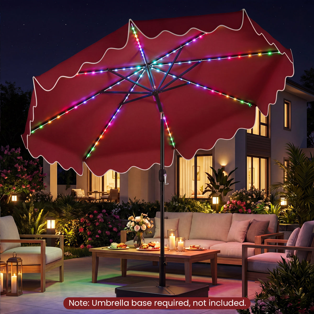 10 Feet Solar Patio Umbrella with Color-Changing LED Lights