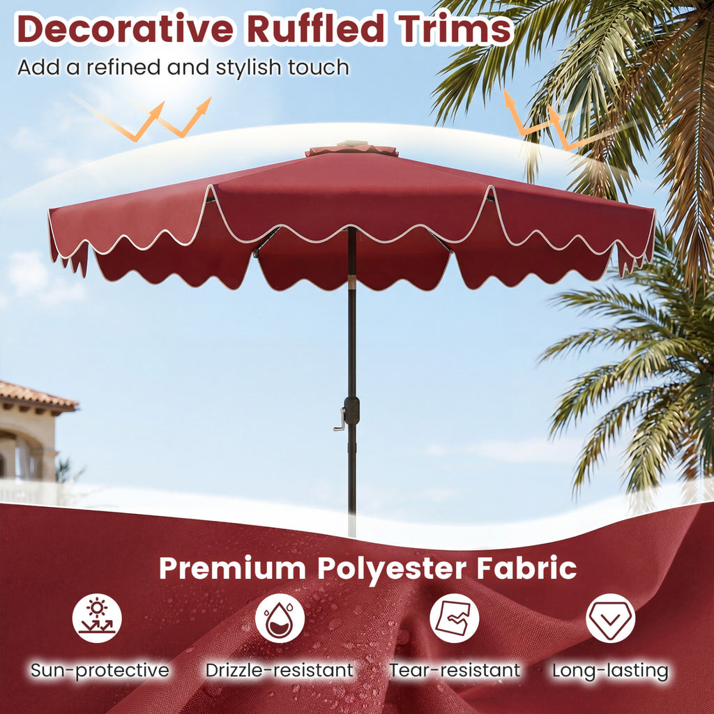 10 Feet Solar Patio Umbrella with Color-Changing LED Lights