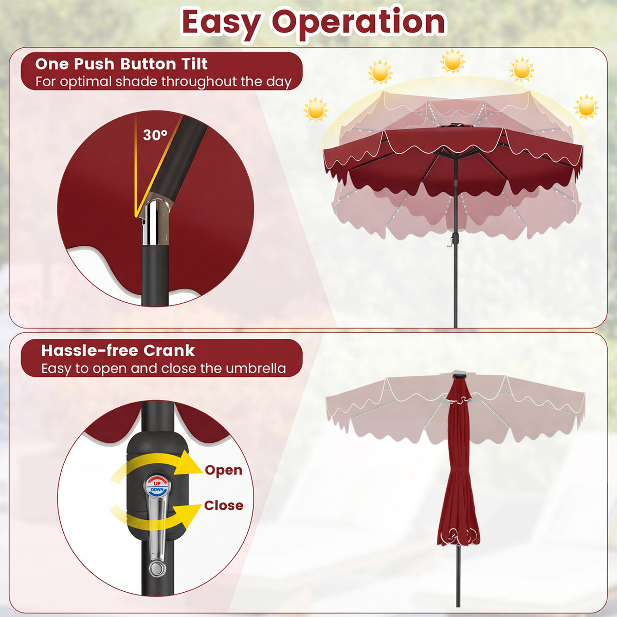 10 Feet Solar Patio Umbrella with Color-Changing LED Lights