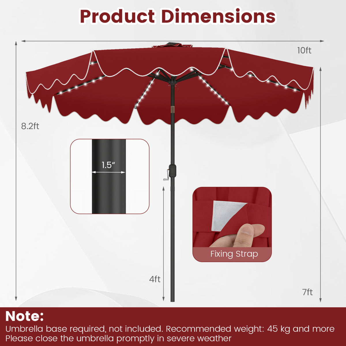 10 Feet Solar Patio Umbrella with Color-Changing LED Lights